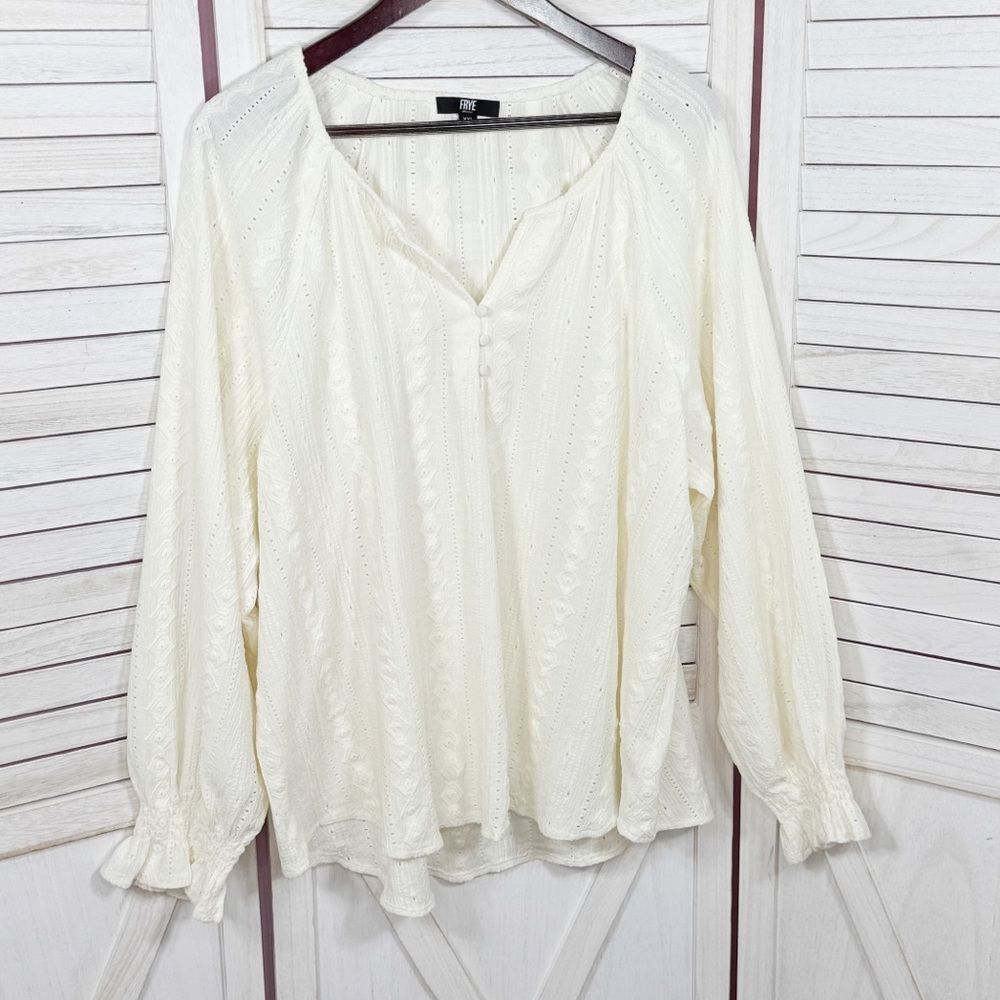 Frye Eyelet Ruffle Cuff Boho Peasant Tunic Blouse Ivory Cream XXL - Picture 8 of 13